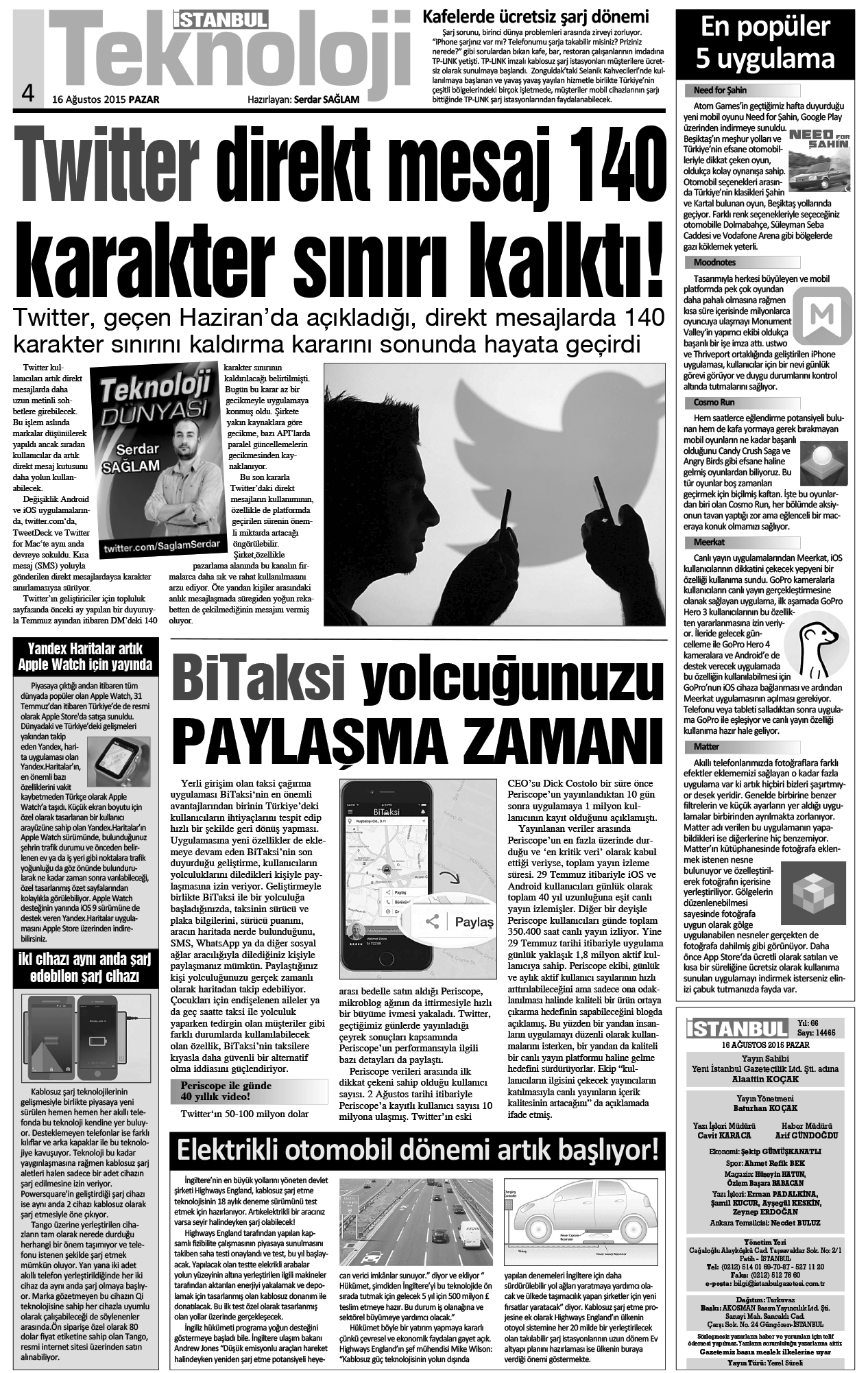 İstanbul Gazetesi - 16 Ağustos 2015