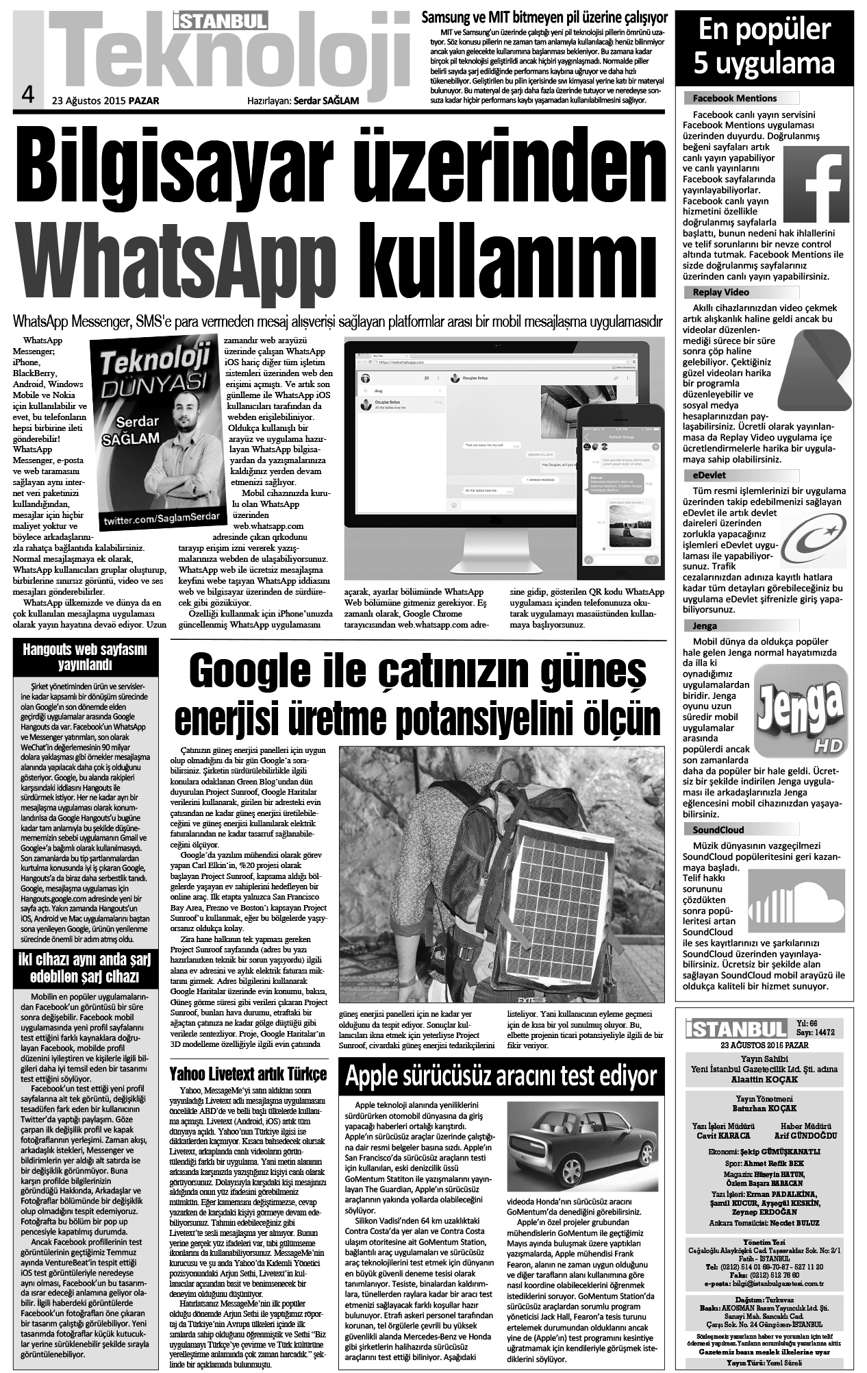 İstanbul Gazetesi - 23 Ağustos 2015