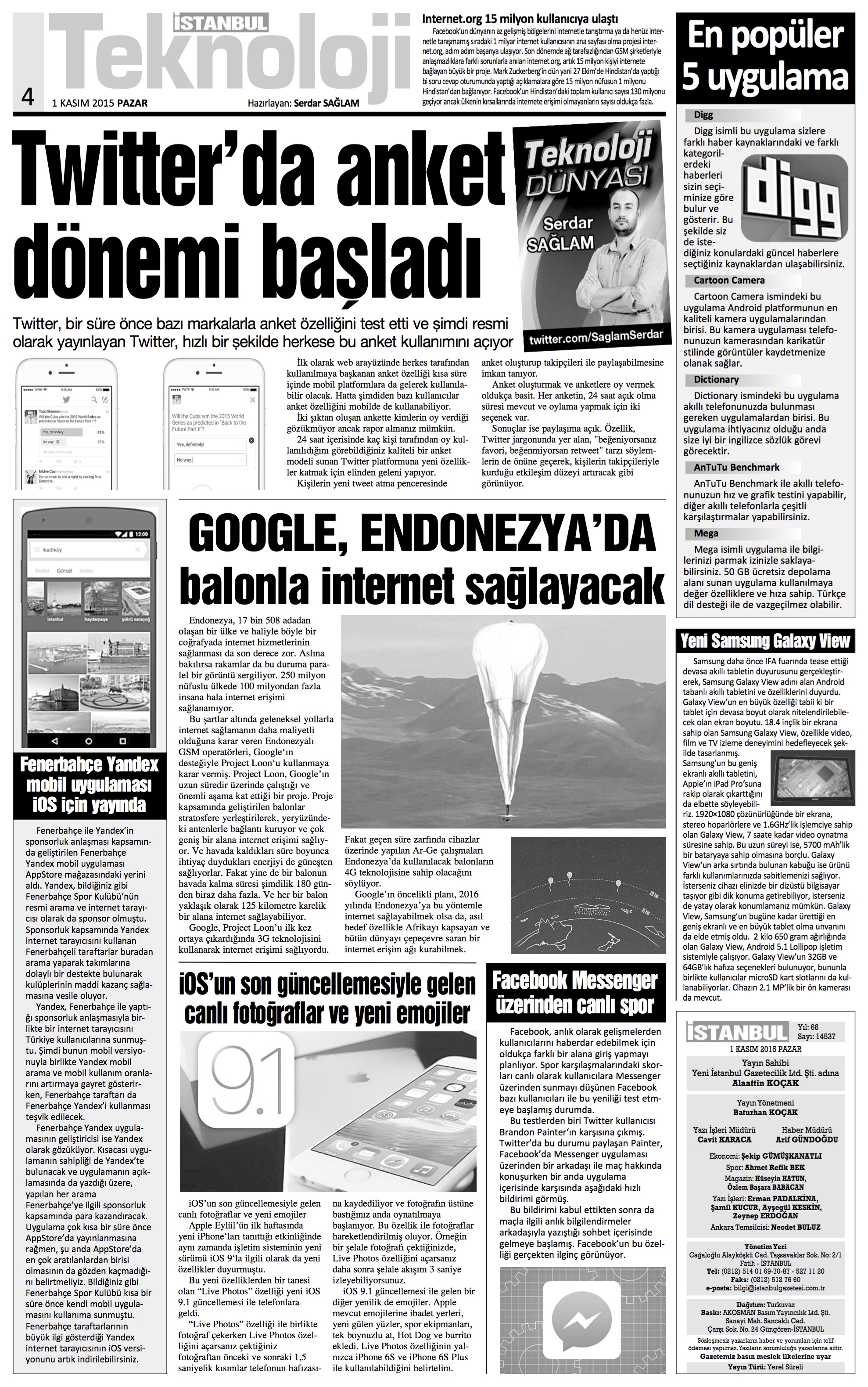 İstanbul Gazetesi - 1 Kasım 2015