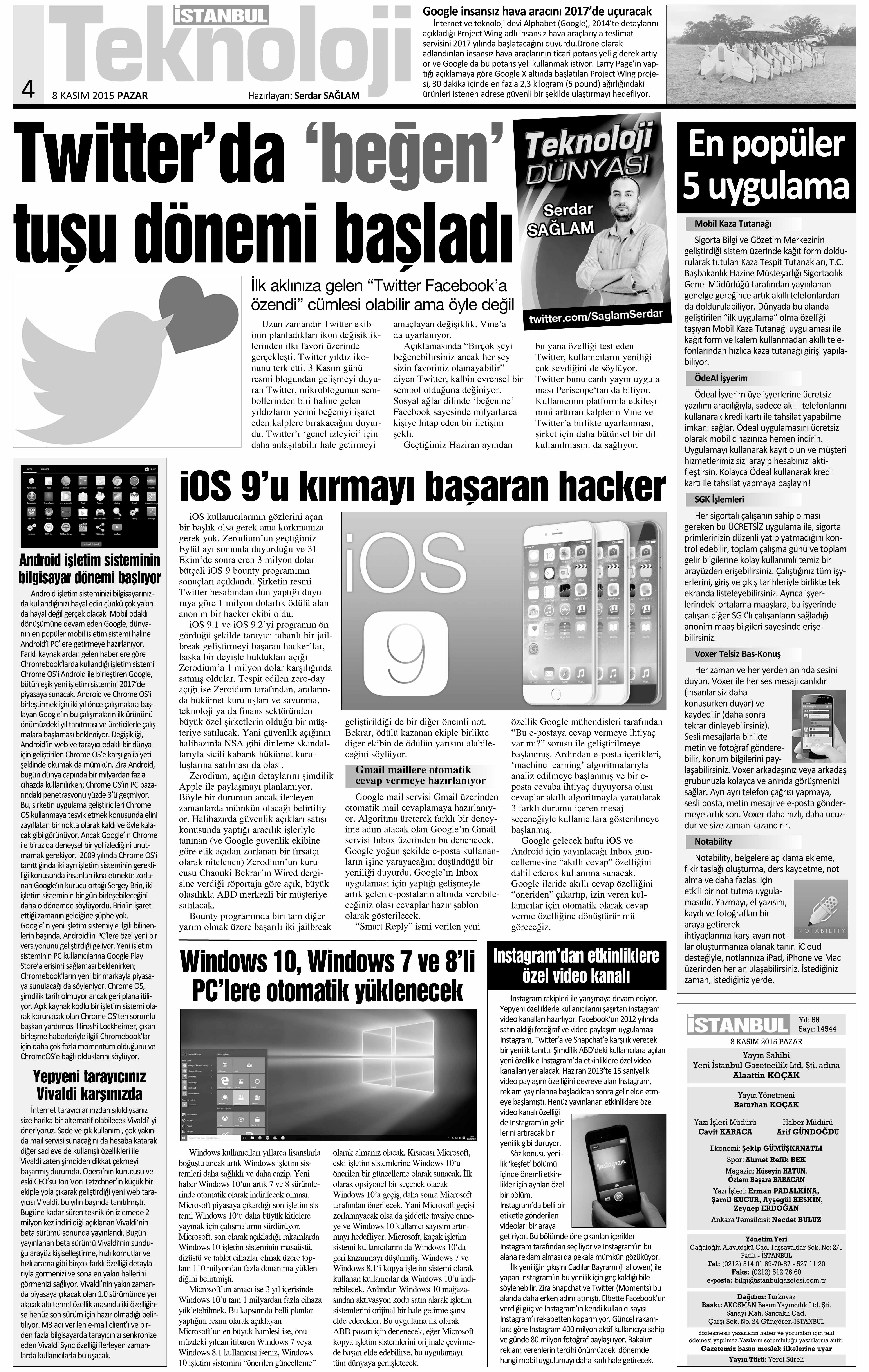 İstanbul Gazetesi - 8 Kasım 2015