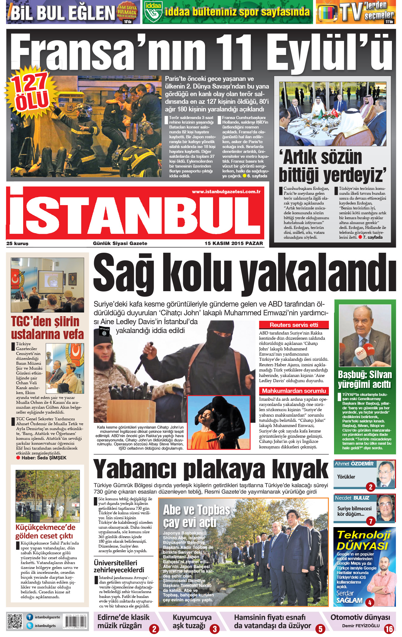 İstanbul Gazetesi - 15 Kasım 2015