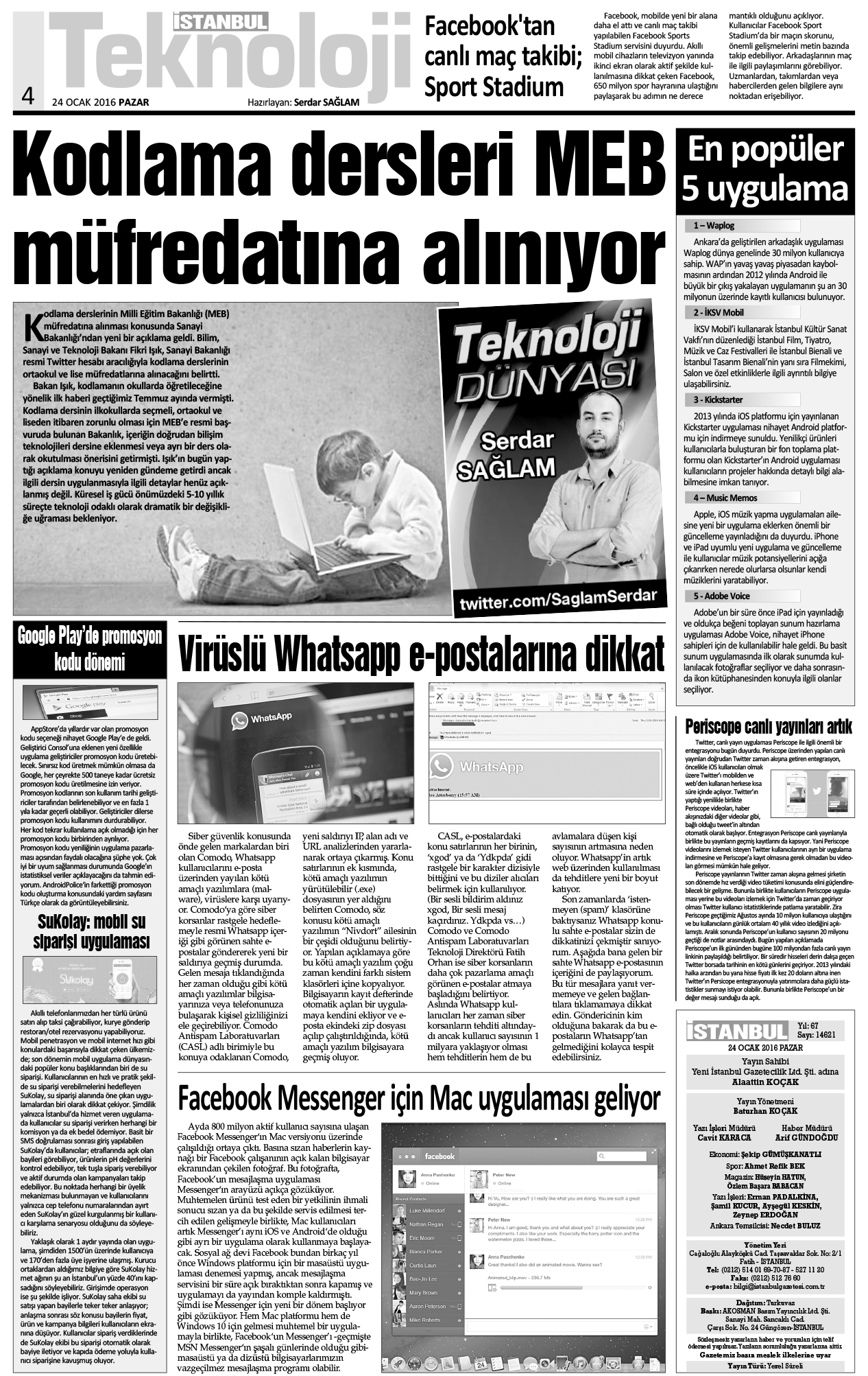 İstanbul Gazetesi - 24 Ocak 2016